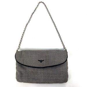 Buzz by Jane Fox vintage black, silver & white fabric mini bag w optional chain